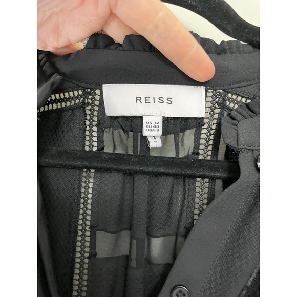 Reiss Black Sheer Long Sleeve Dress - Picture 5 of 10